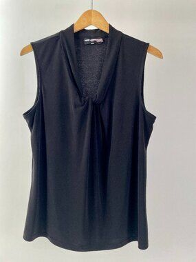 Karl Lagerfeld Paris Black Sleeveless V Neck Tank Top With Knotted Detail, Sz L